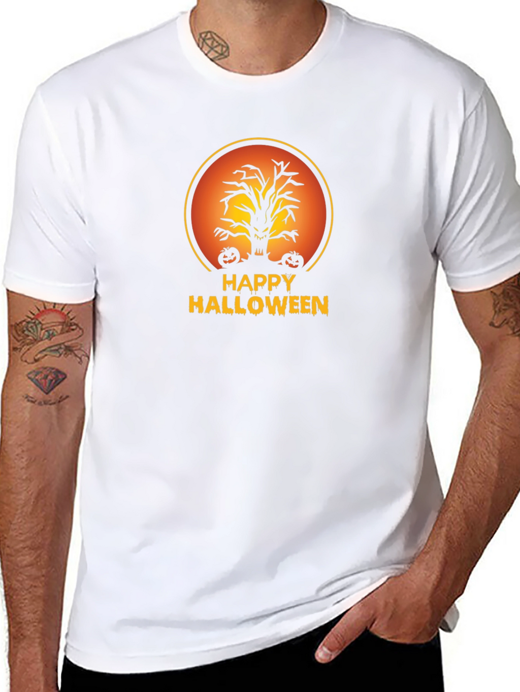 Happy Halloween Tree Black T-Shirt