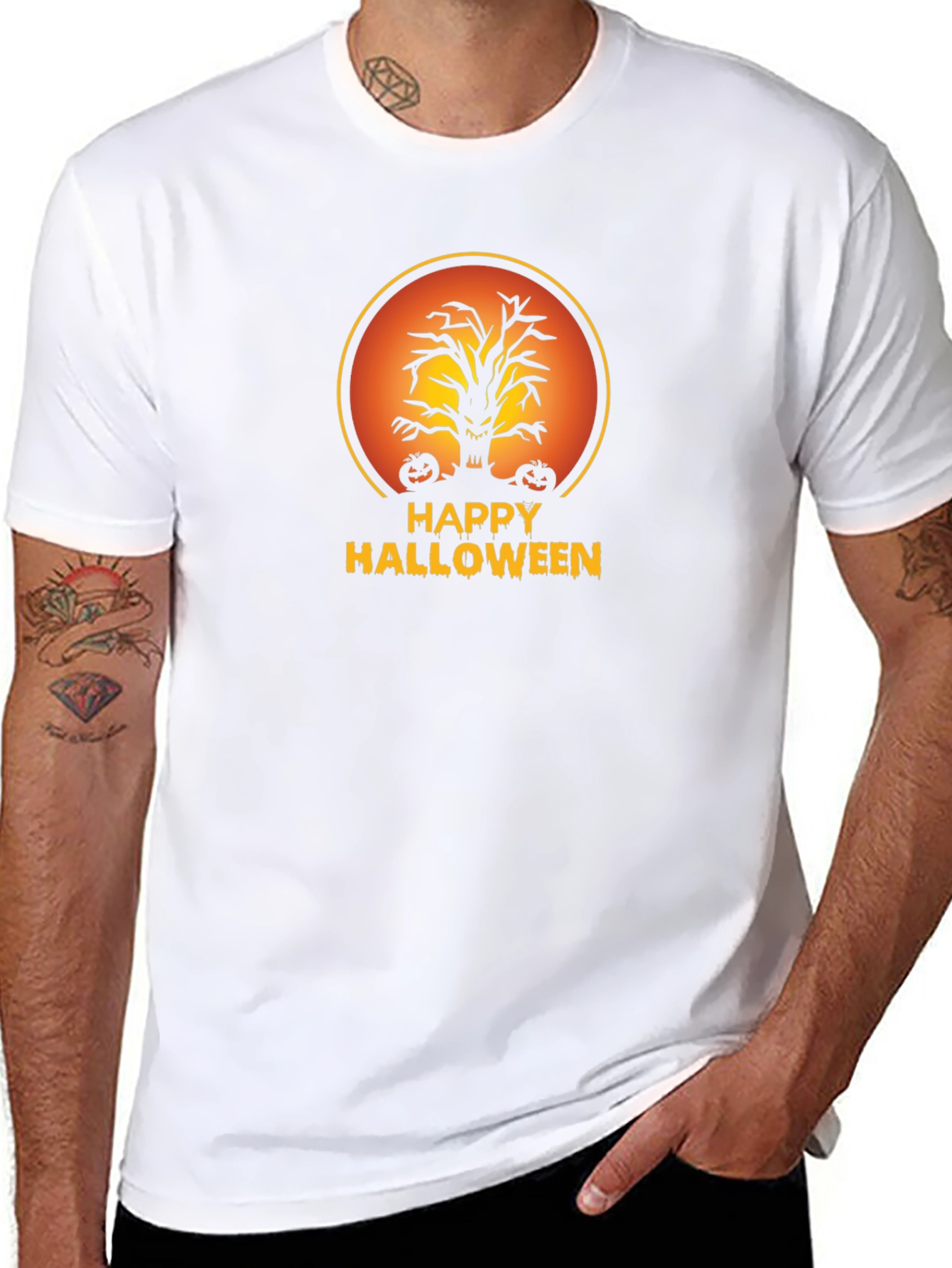Happy Halloween Tree Black T-Shirt