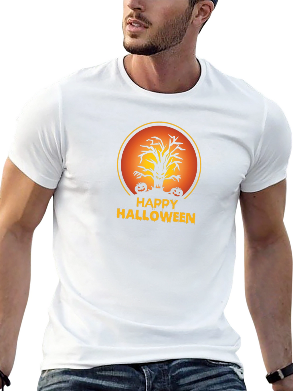 Happy Halloween Tree Black T-Shirt