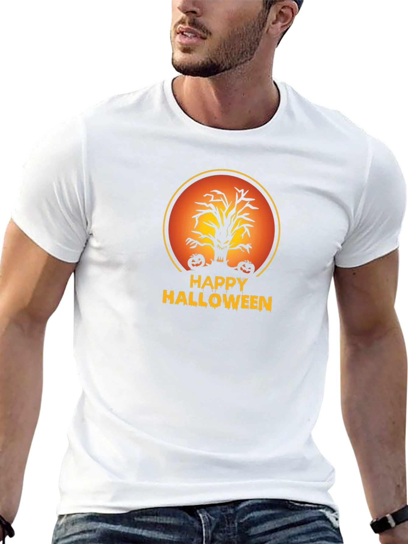 Happy Halloween Tree Black T-Shirt