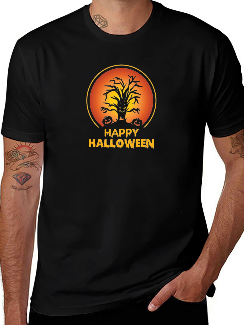 Happy Halloween Tree Black T-Shirt