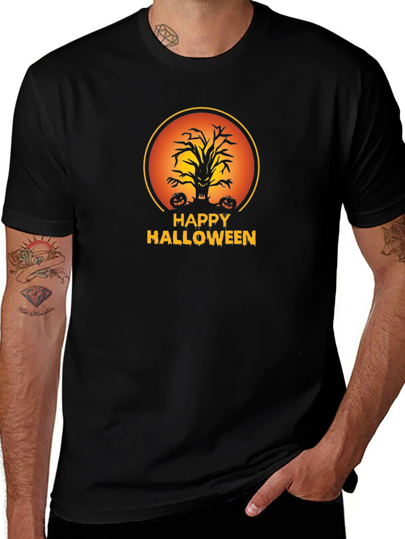 Happy Halloween Tree Black T-Shirt
