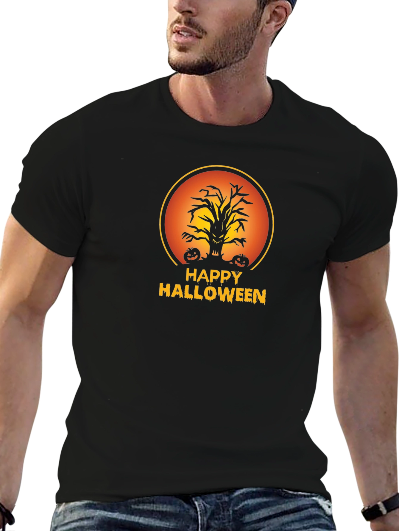 Happy Halloween Tree Black T-Shirt