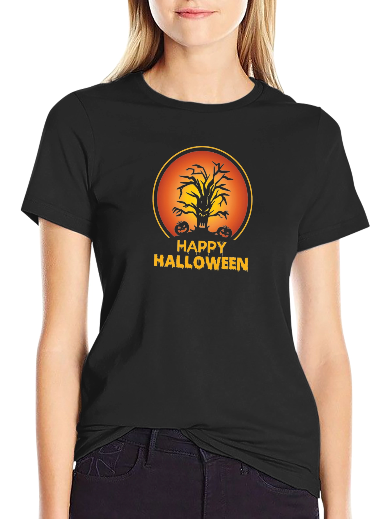 Happy Halloween Tree Black T-Shirt