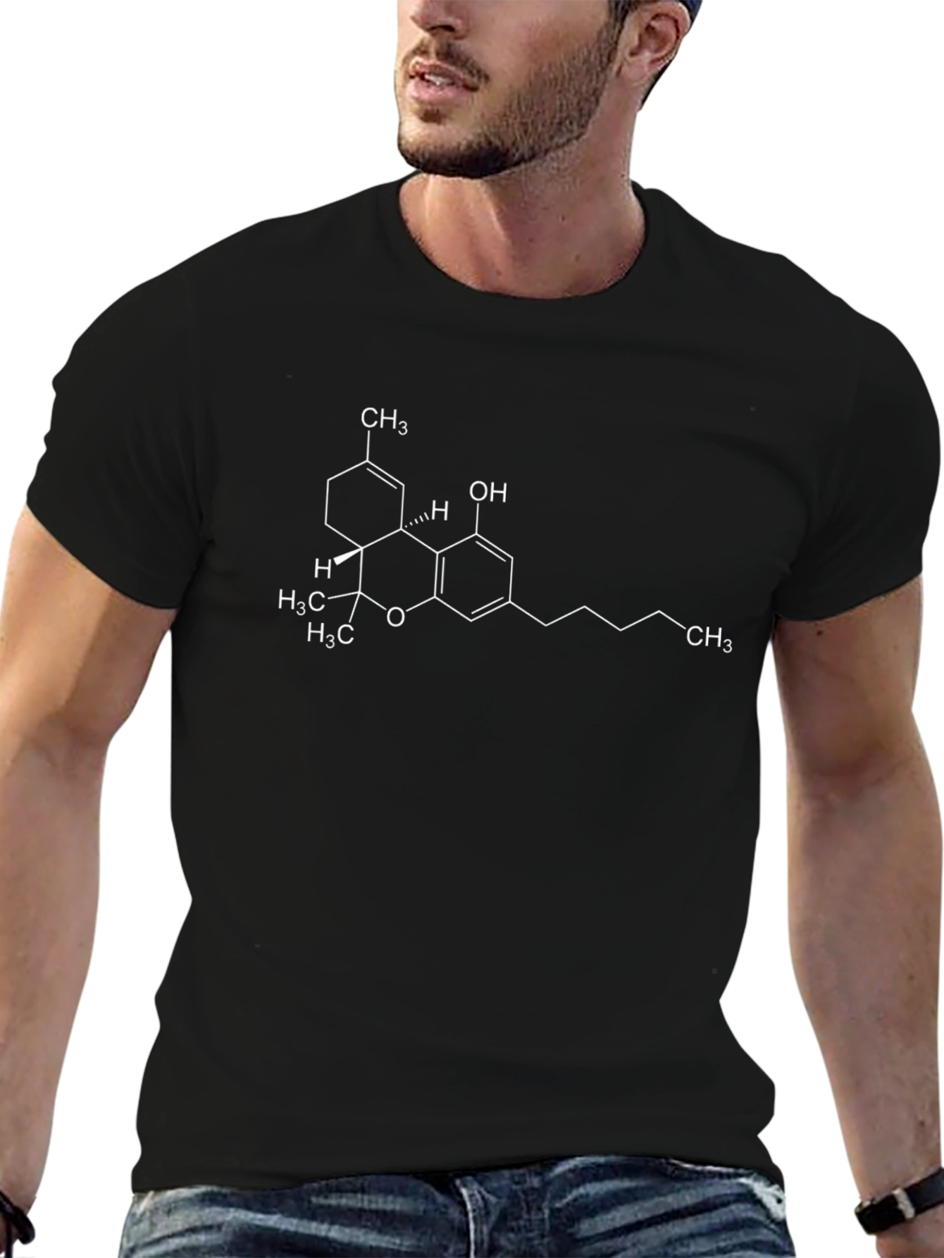 THC Molecule Graphic T-Shirt - Black Crew Neck Tee