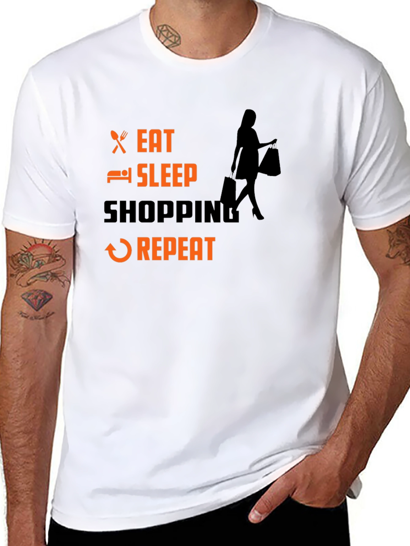 Eat Sleep Shopping Repeat Black T-Shirt