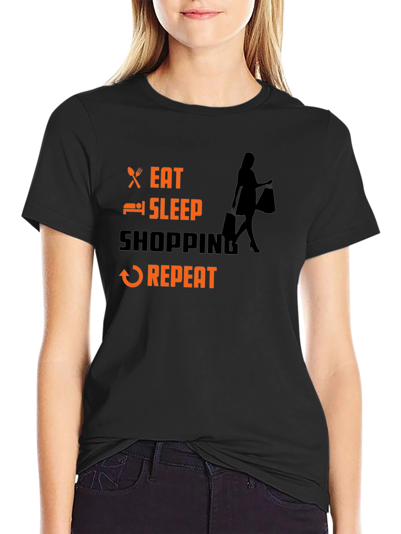 Eat Sleep Shopping Repeat Black T-Shirt