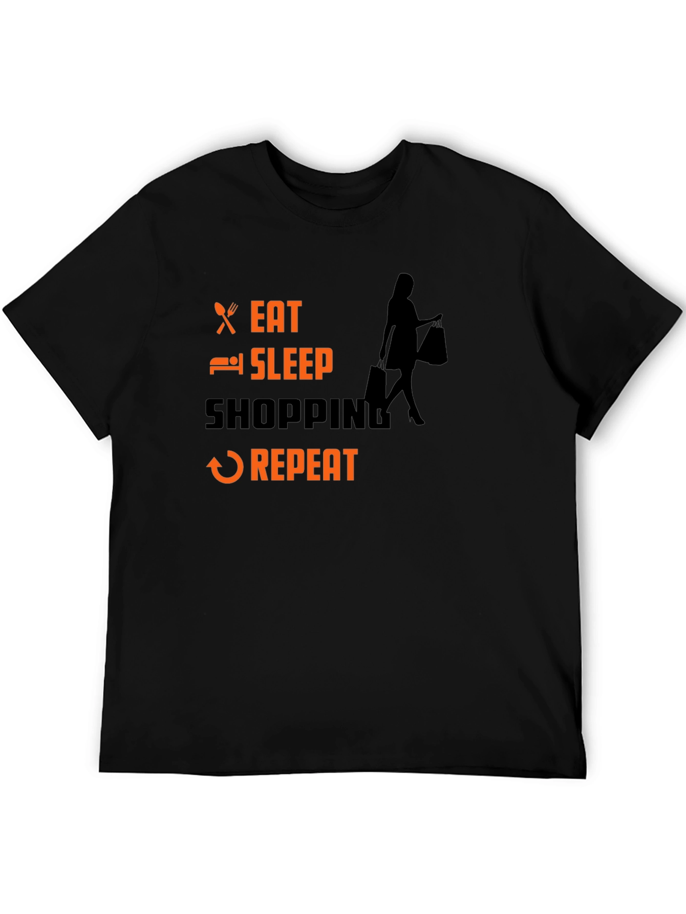 Eat Sleep Shopping Repeat Black T-Shirt