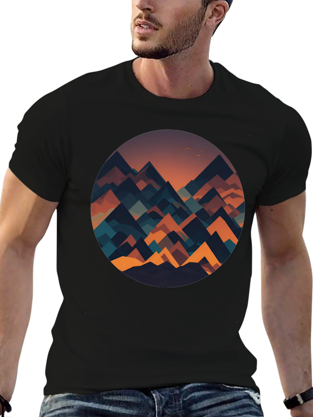 Geometric Mountainscape Graphic Tee - Black