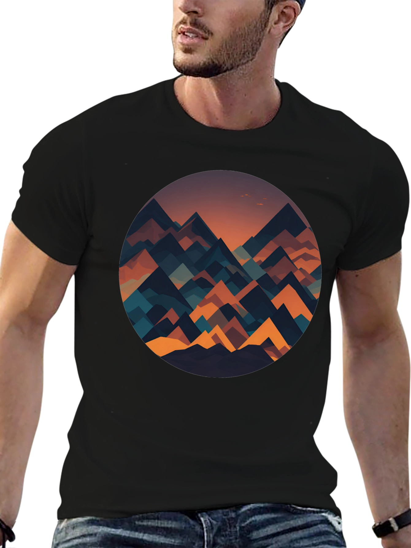 Geometric Mountainscape Graphic Tee - Black
