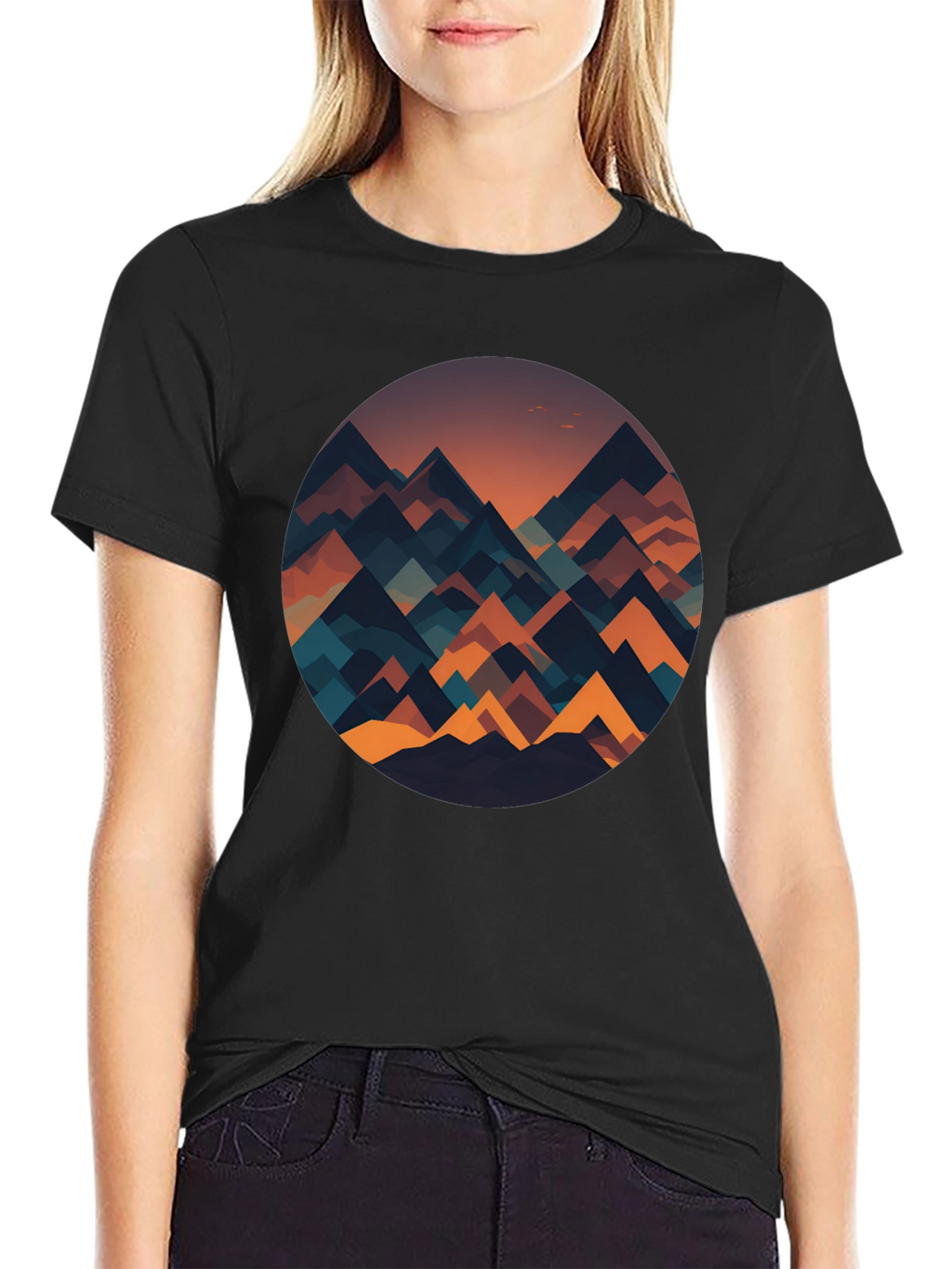 Geometric Mountainscape Graphic Tee - Black