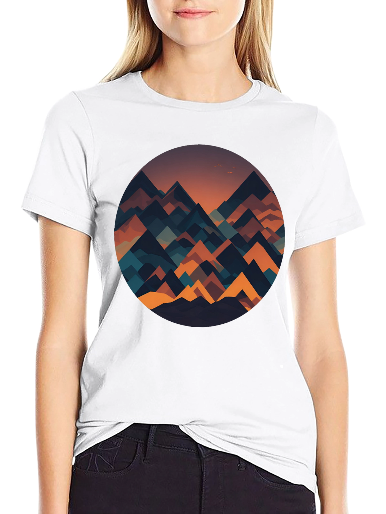 Geometric Mountainscape Graphic Tee - Black