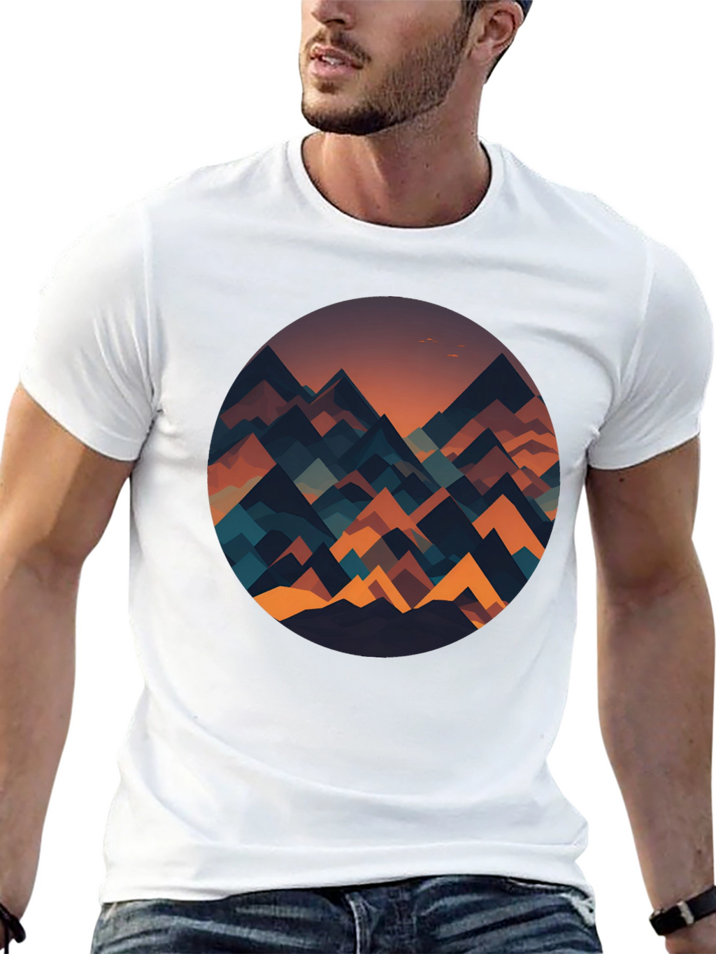 Geometric Mountainscape Graphic Tee - Black