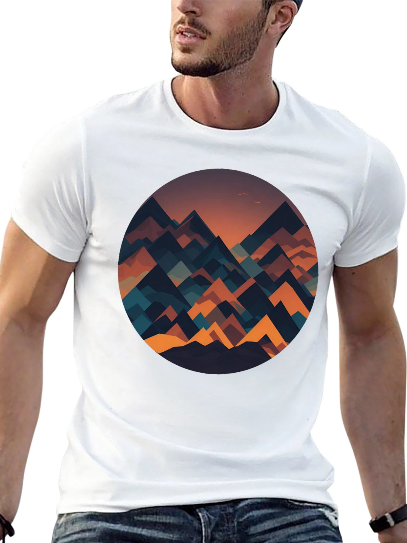 Geometric Mountainscape Graphic Tee - Black