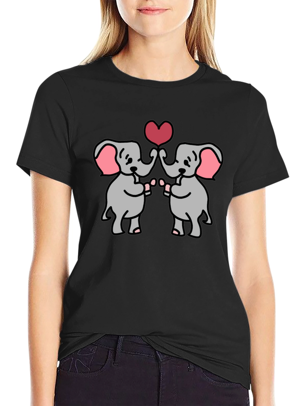Cute Elephants Heart Graphic T-Shirt