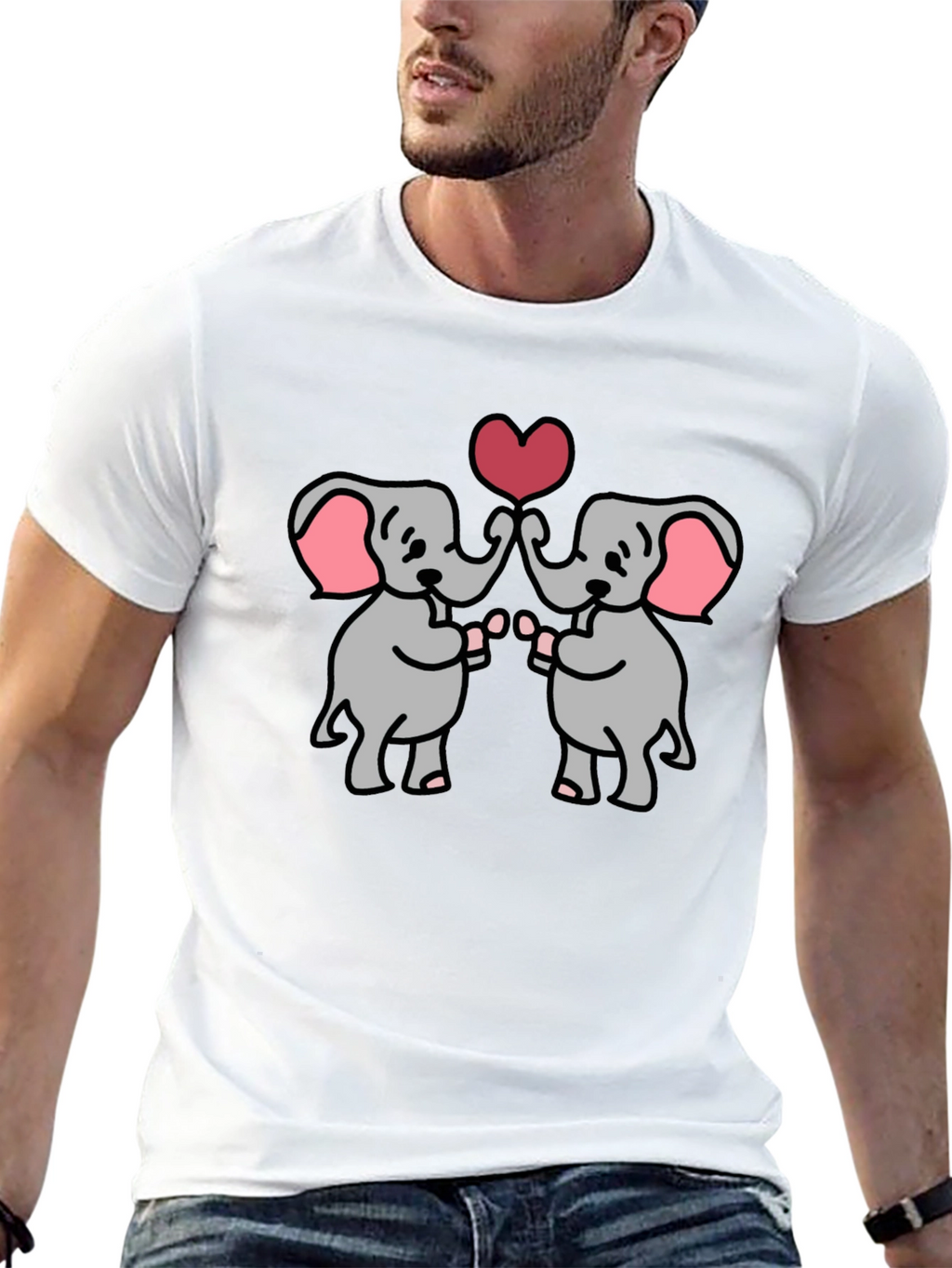 Cute Elephants Heart Graphic T-Shirt