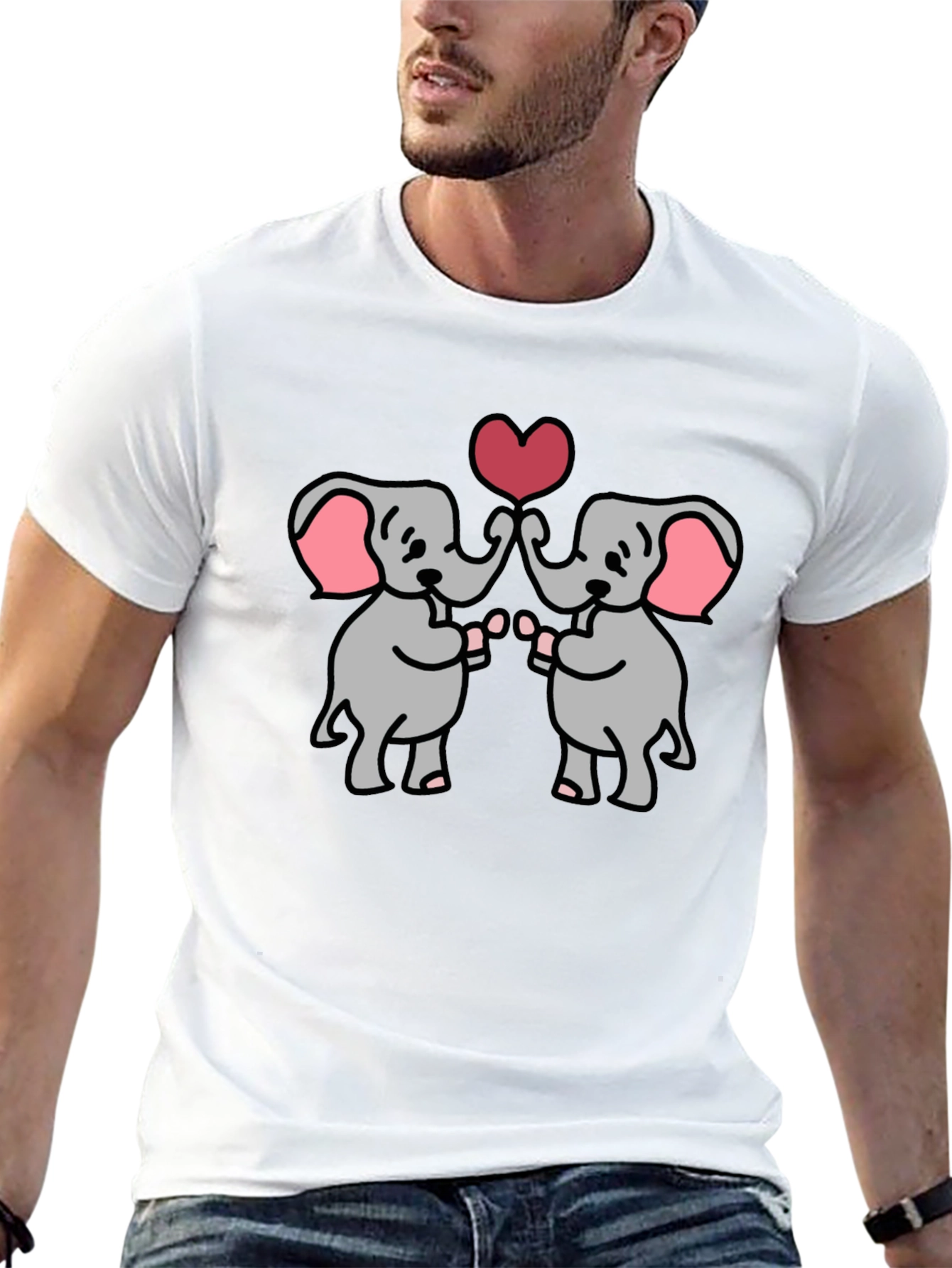 Cute Elephants Heart Graphic T-Shirt