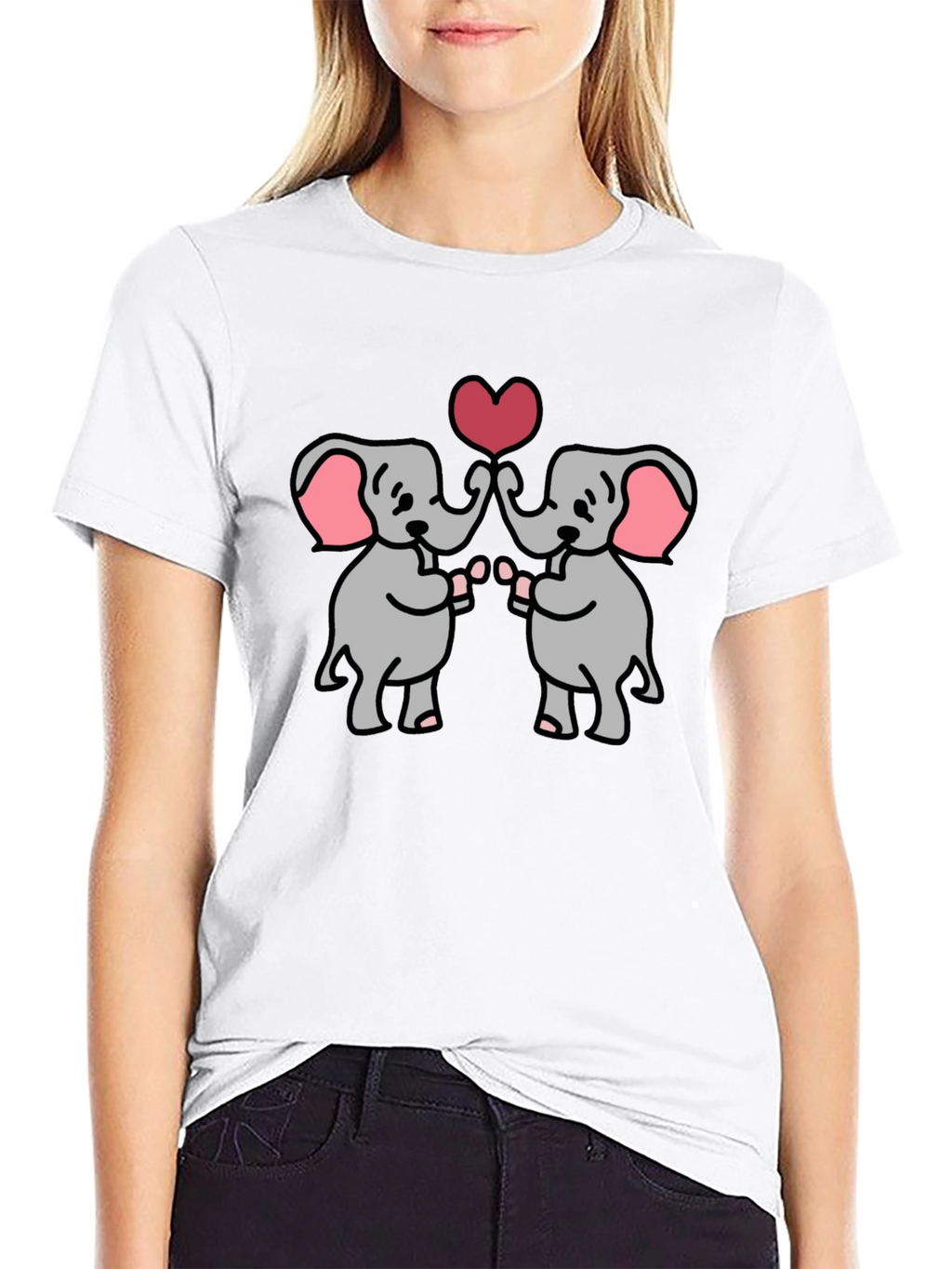 Cute Elephants Heart Graphic T-Shirt