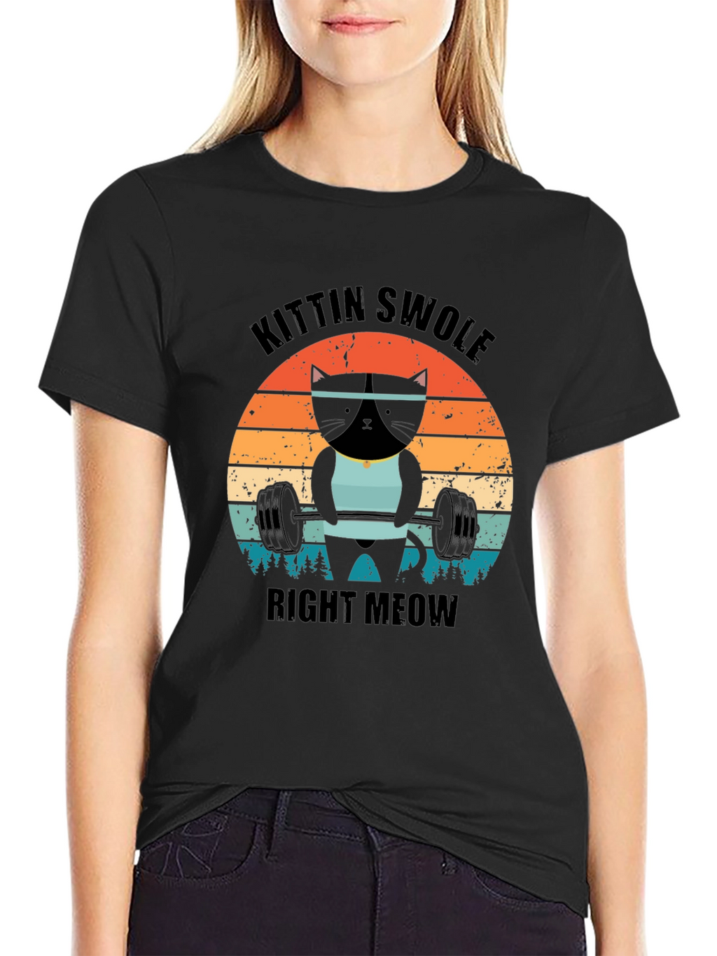 Kittin Swole Right Meow Black Graphic Tee