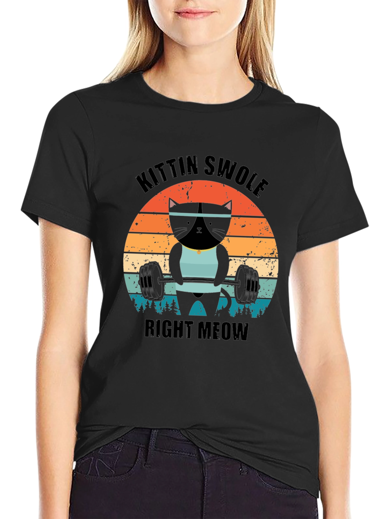 Kittin Swole Right Meow Black Graphic Tee