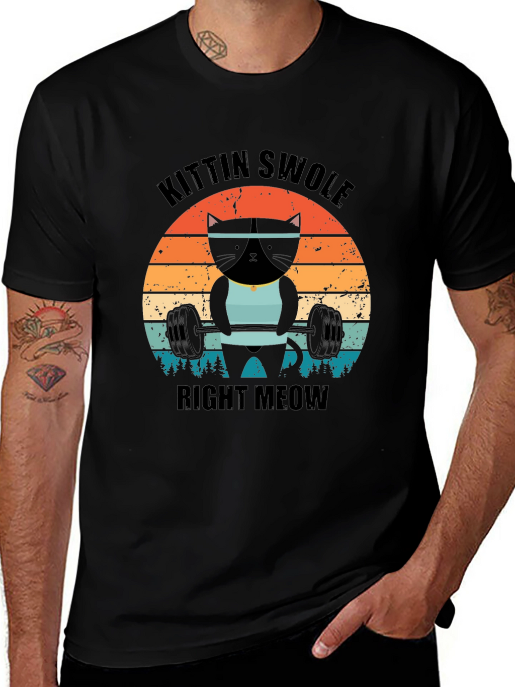 Kittin Swole Right Meow Black Graphic Tee