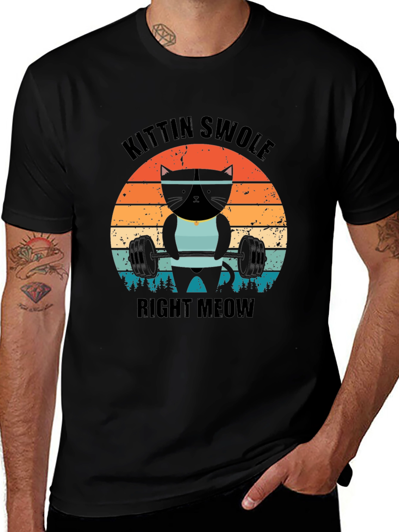 Kittin Swole Right Meow Black Graphic Tee