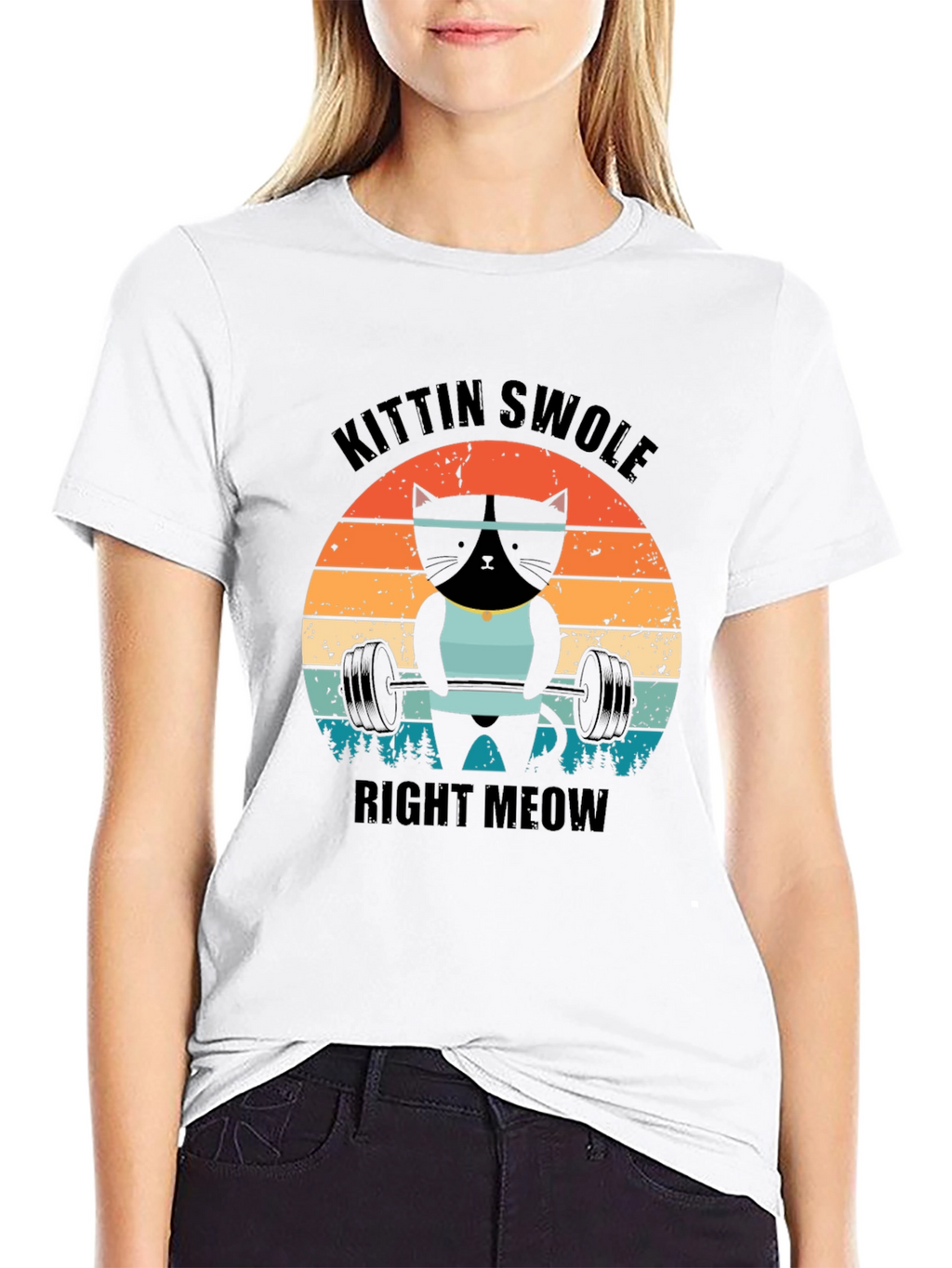 Kittin Swole Right Meow Black Graphic Tee