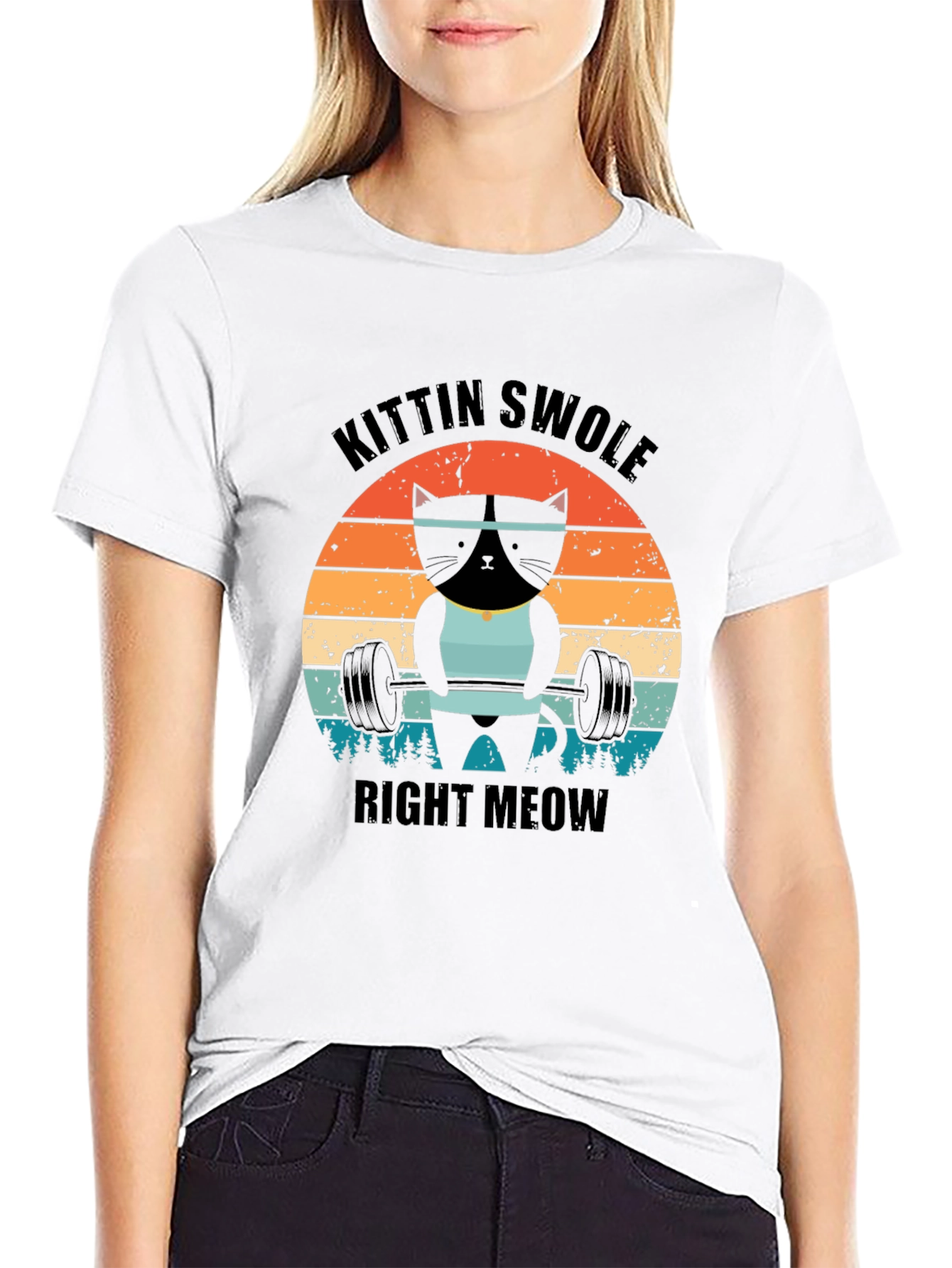Kittin Swole Right Meow Black Graphic Tee
