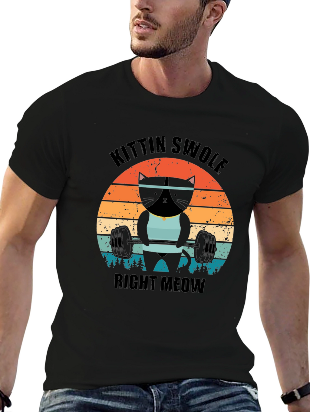 Kittin Swole Right Meow Black Graphic Tee