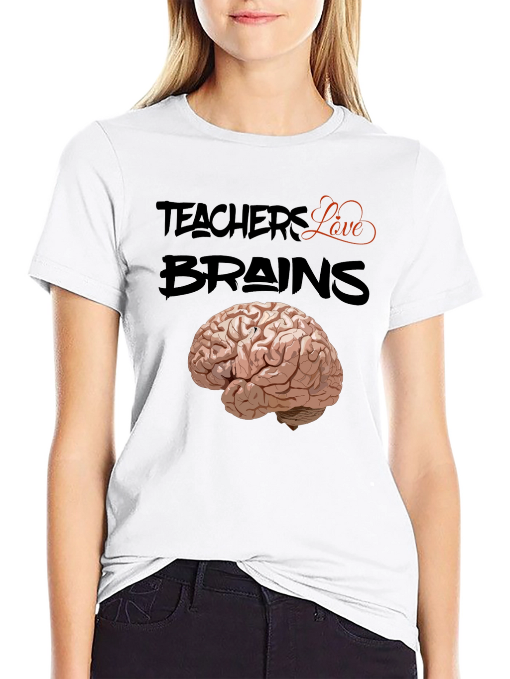 Teachers Love Brains T-Shirt - Black Cotton Tee