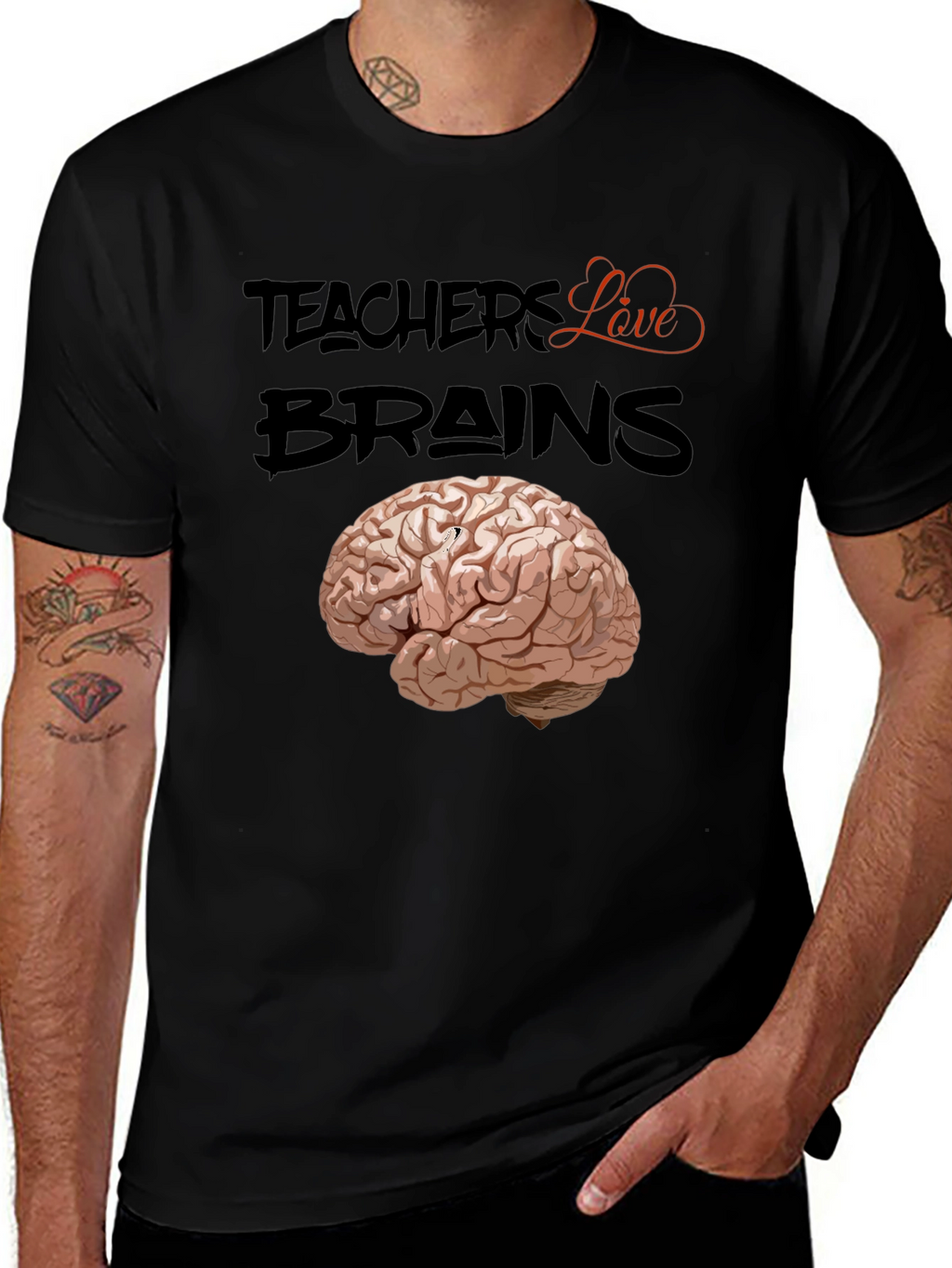 Teachers Love Brains T-Shirt - Black Cotton Tee