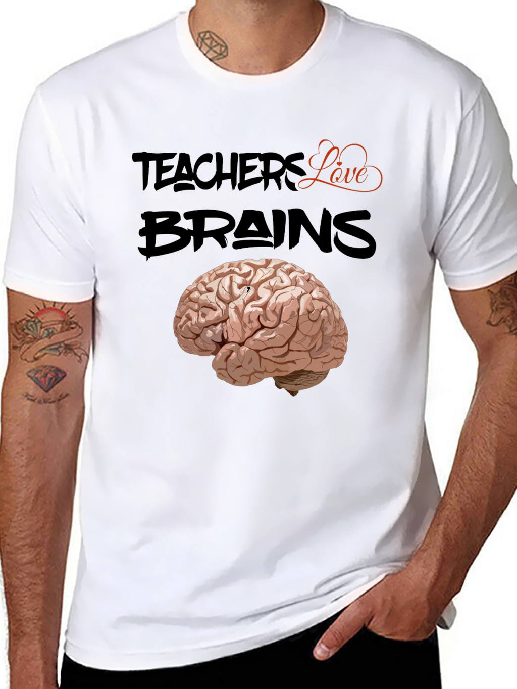 Teachers Love Brains T-Shirt - Black Cotton Tee