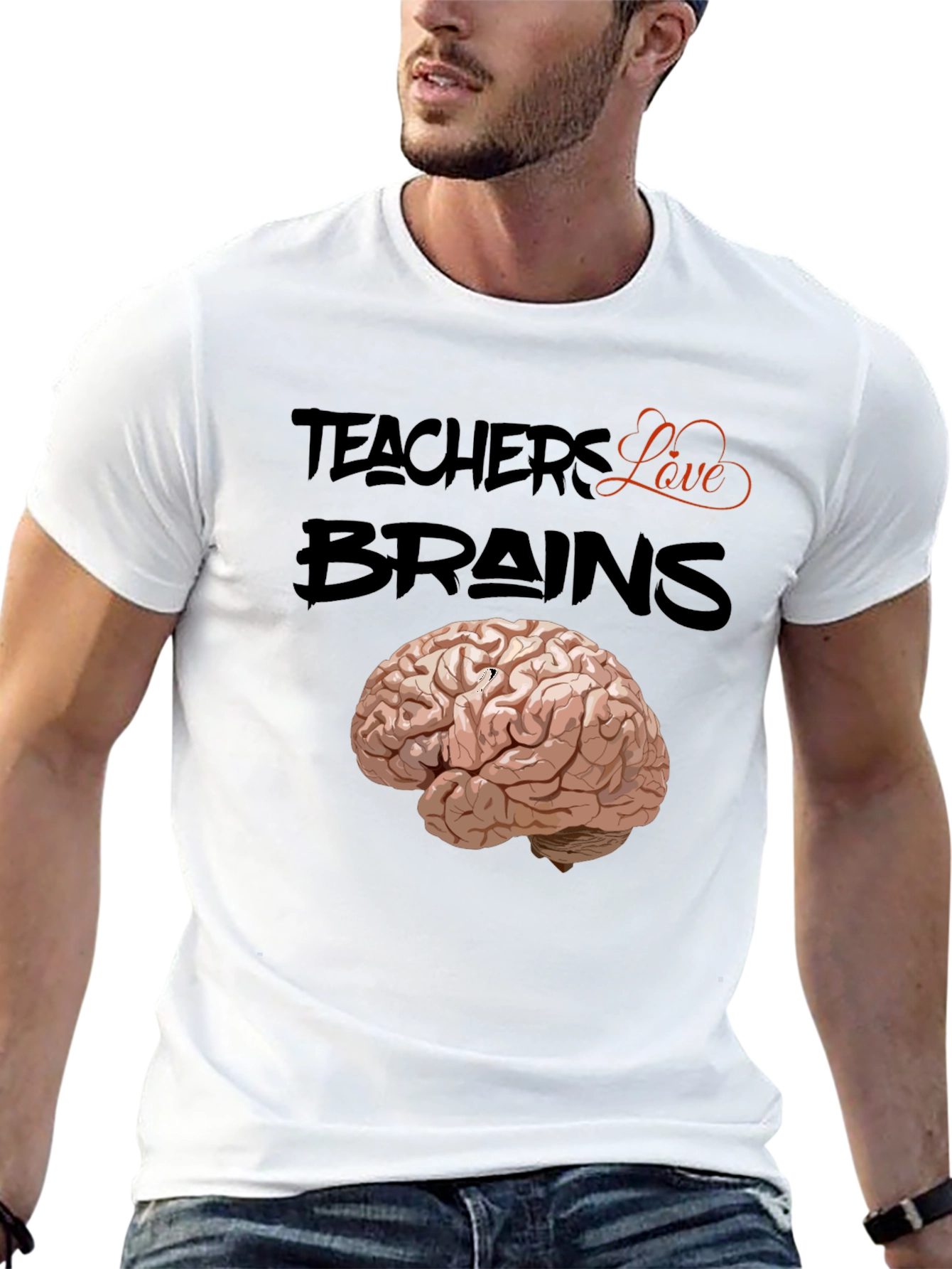 Teachers Love Brains T-Shirt - Black Cotton Tee
