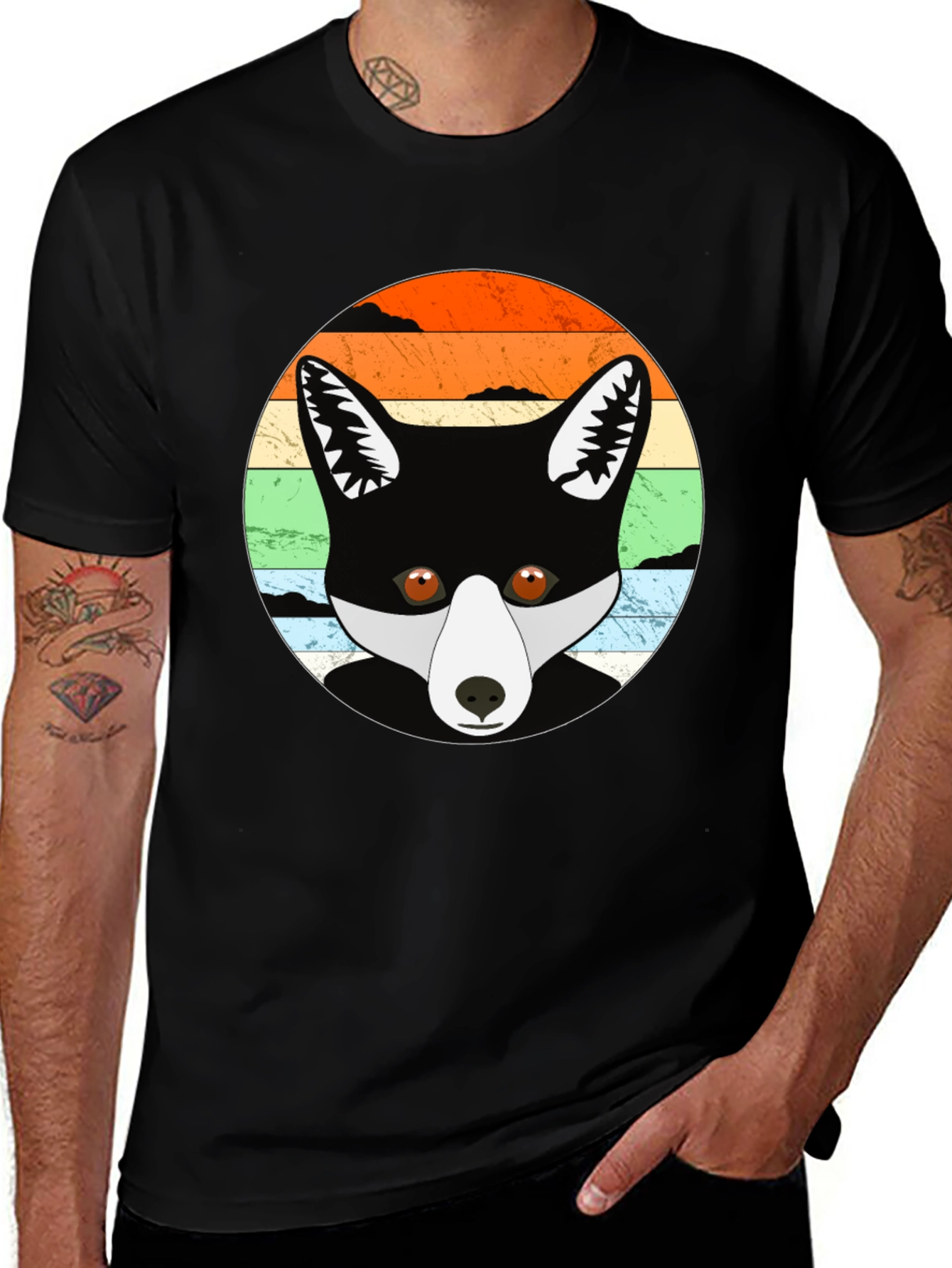 Retro Fox Graphic Tee - Unisex Black T-Shirt