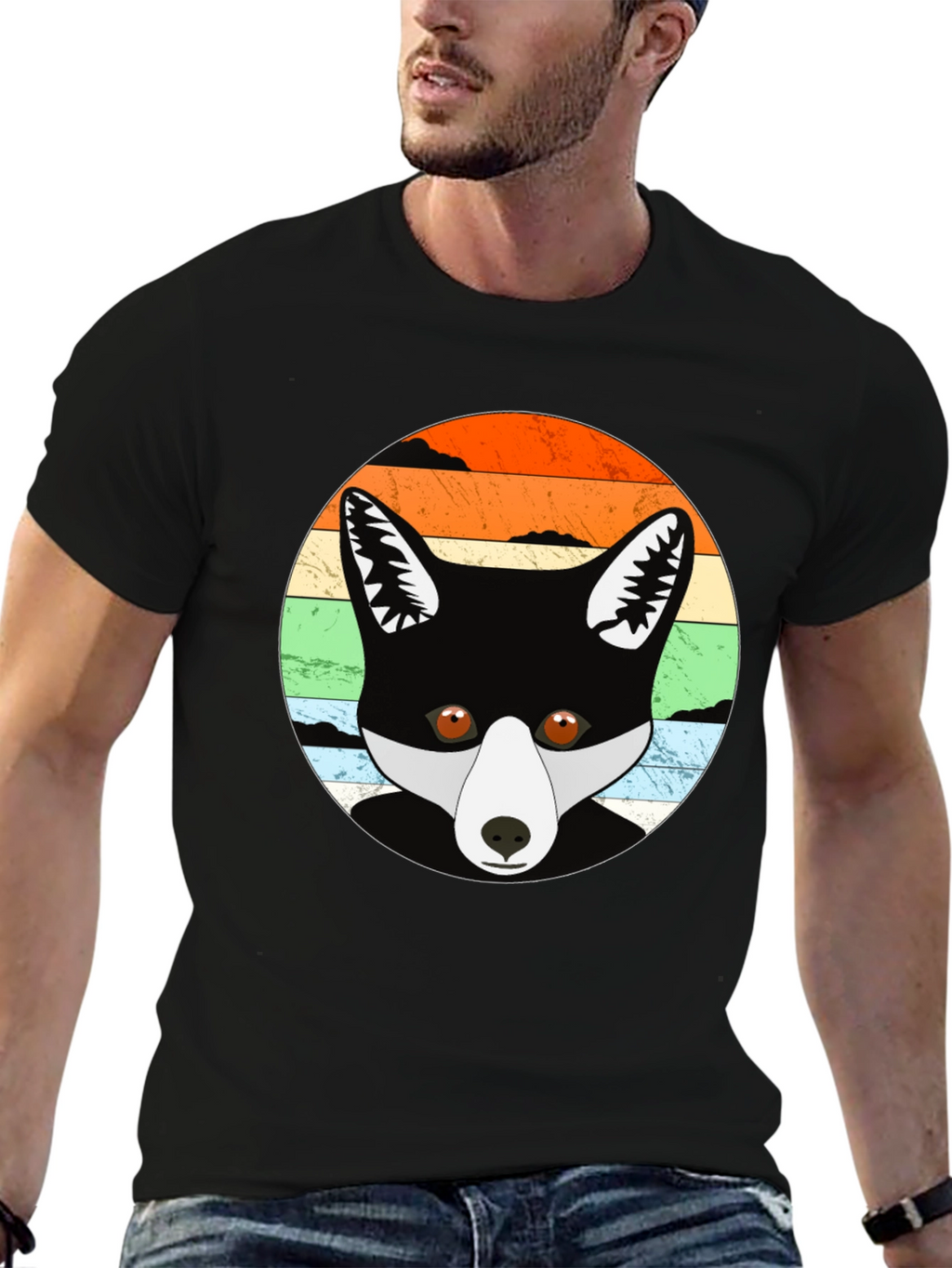 Retro Fox Graphic Tee - Unisex Black T-Shirt