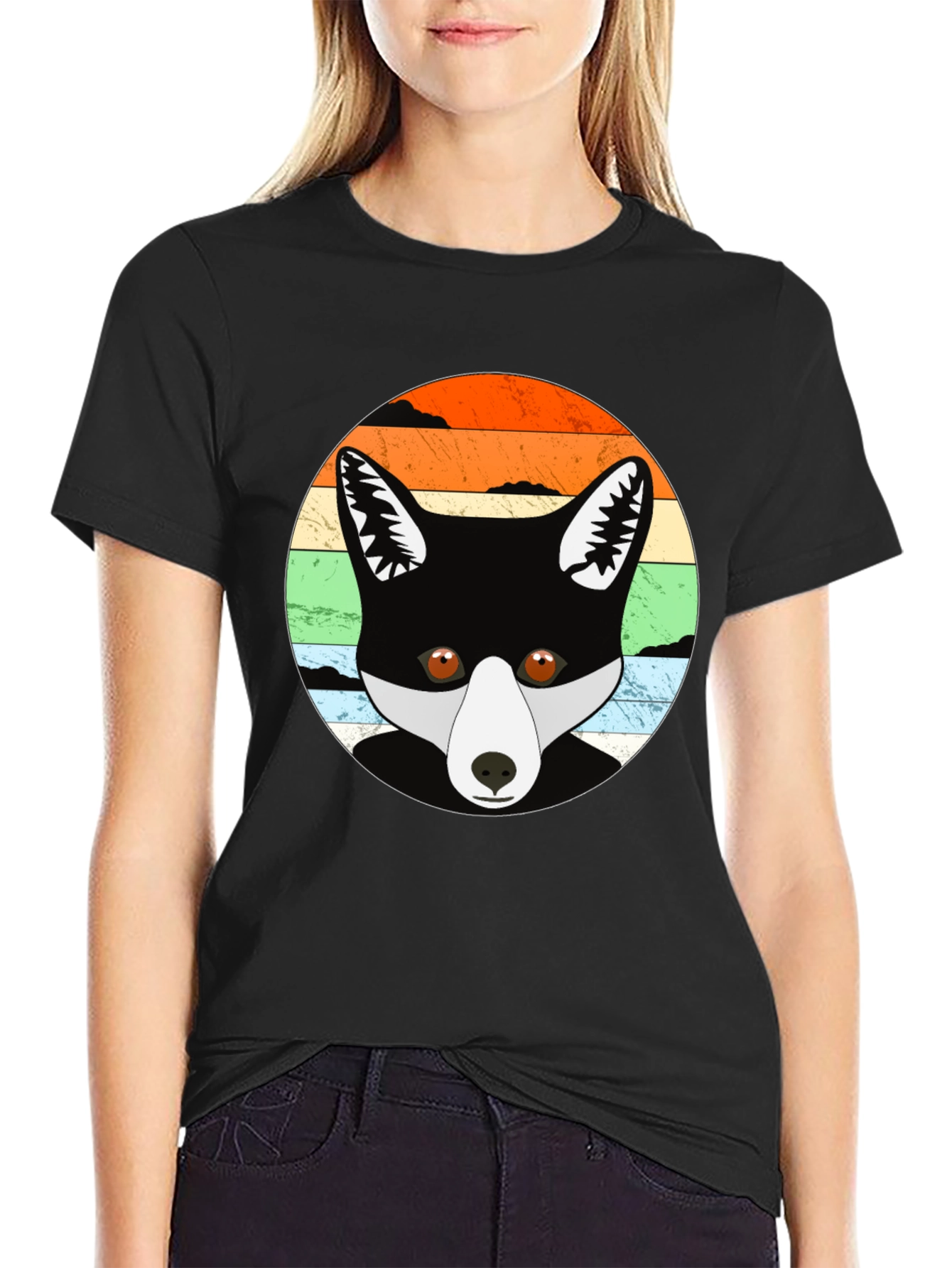 Retro Fox Graphic Tee - Unisex Black T-Shirt