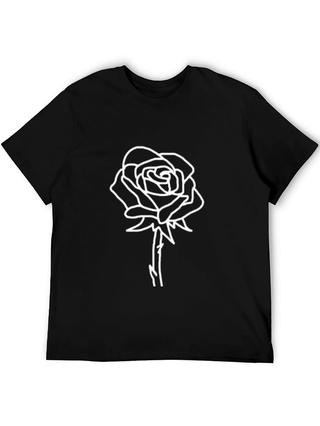 Black T-Shirt with White Rose Outline Graphic