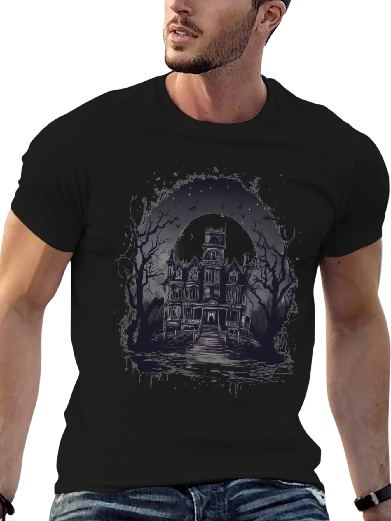 Haunted House Graphic Tee - Spooky Season Apparel