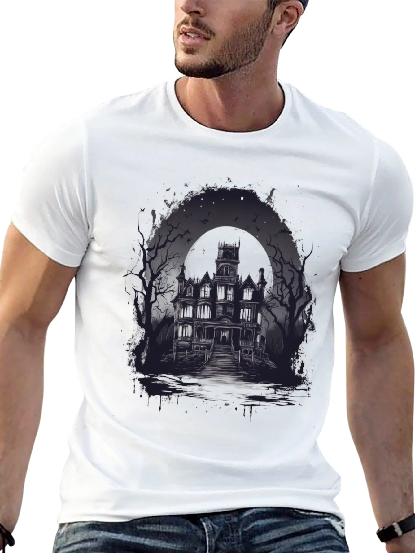 Haunted House Graphic Tee - Spooky Season Apparel