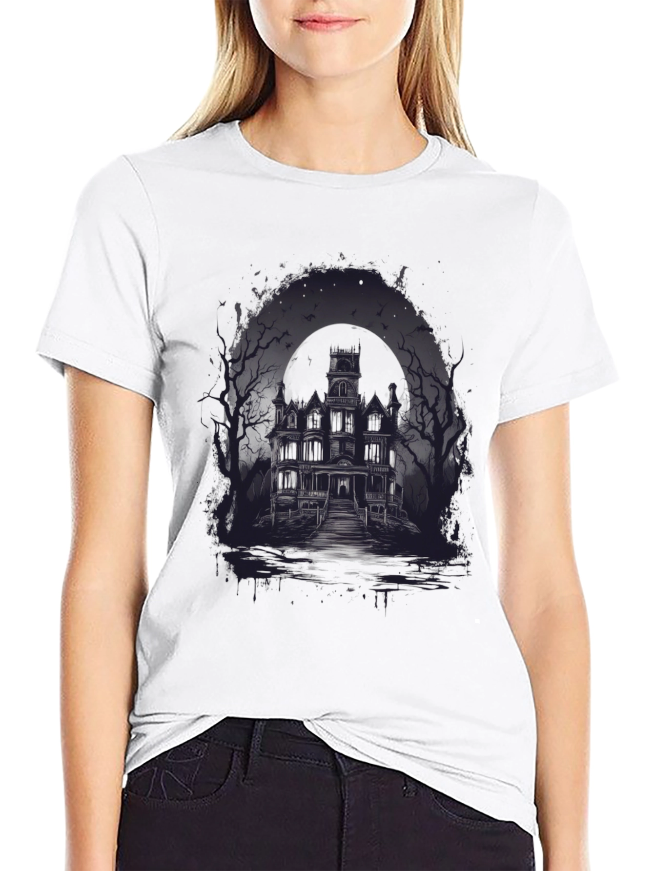 Haunted House Graphic Tee - Spooky Season Apparel