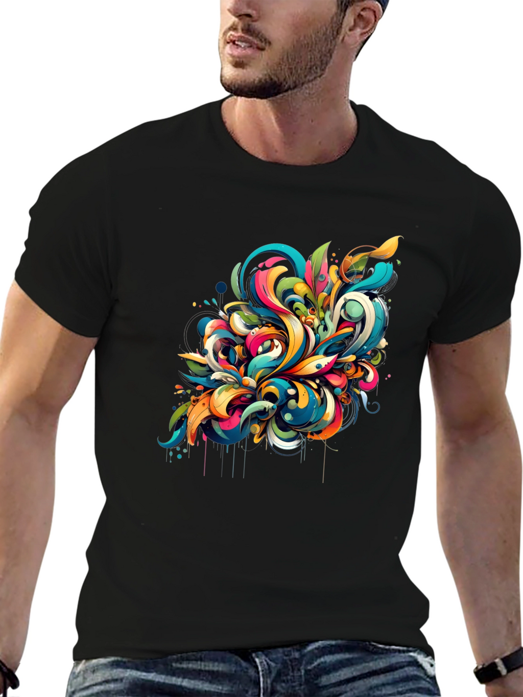 Vibrant Abstract Art Black T-Shirt