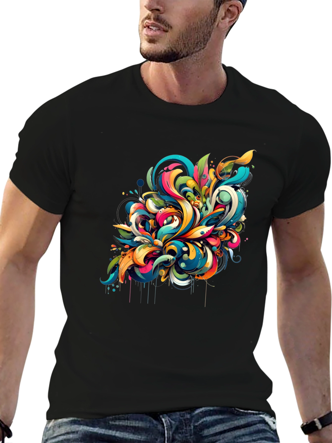 Vibrant Abstract Art Black T-Shirt