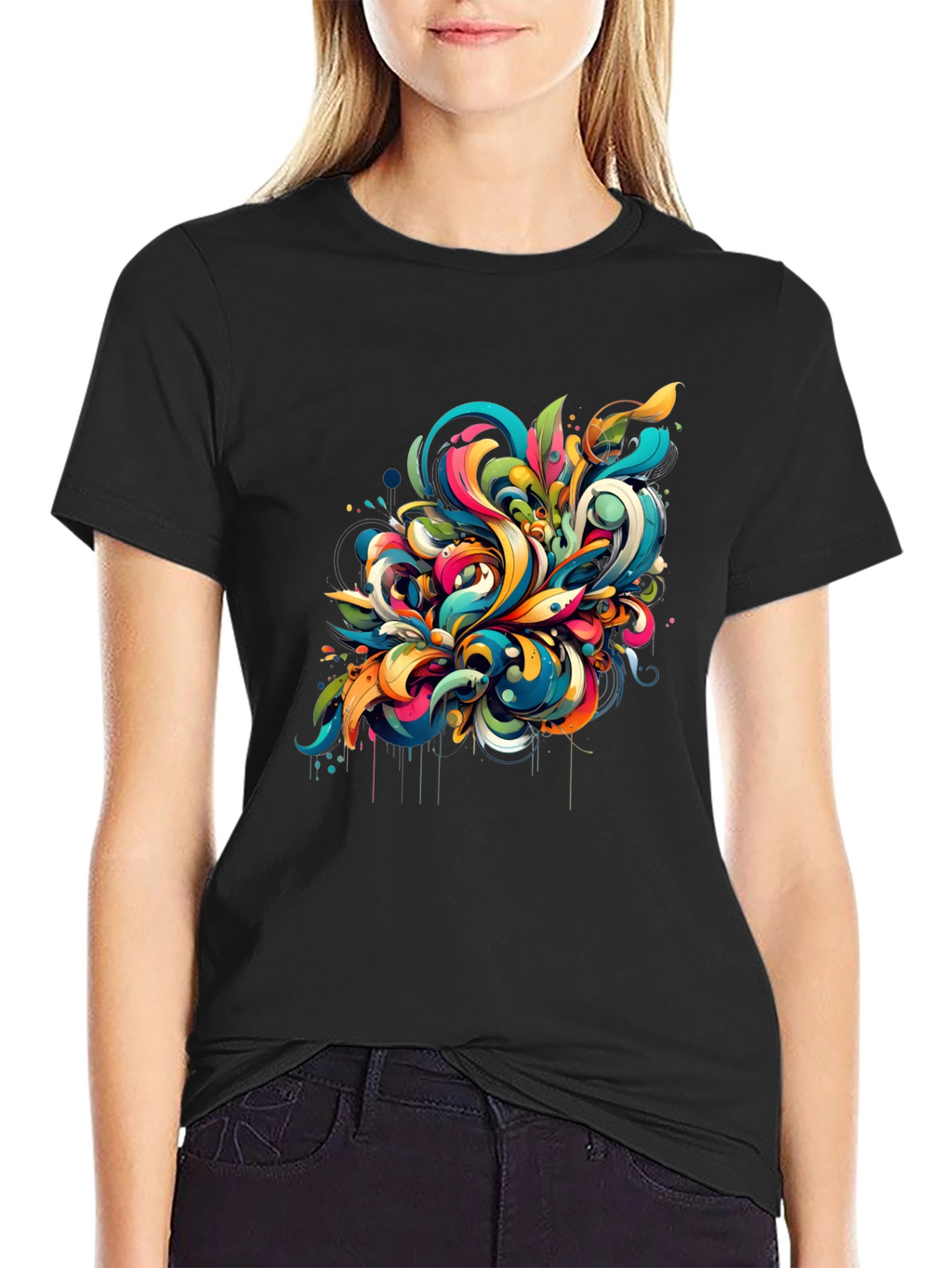 Vibrant Abstract Art Black T-Shirt