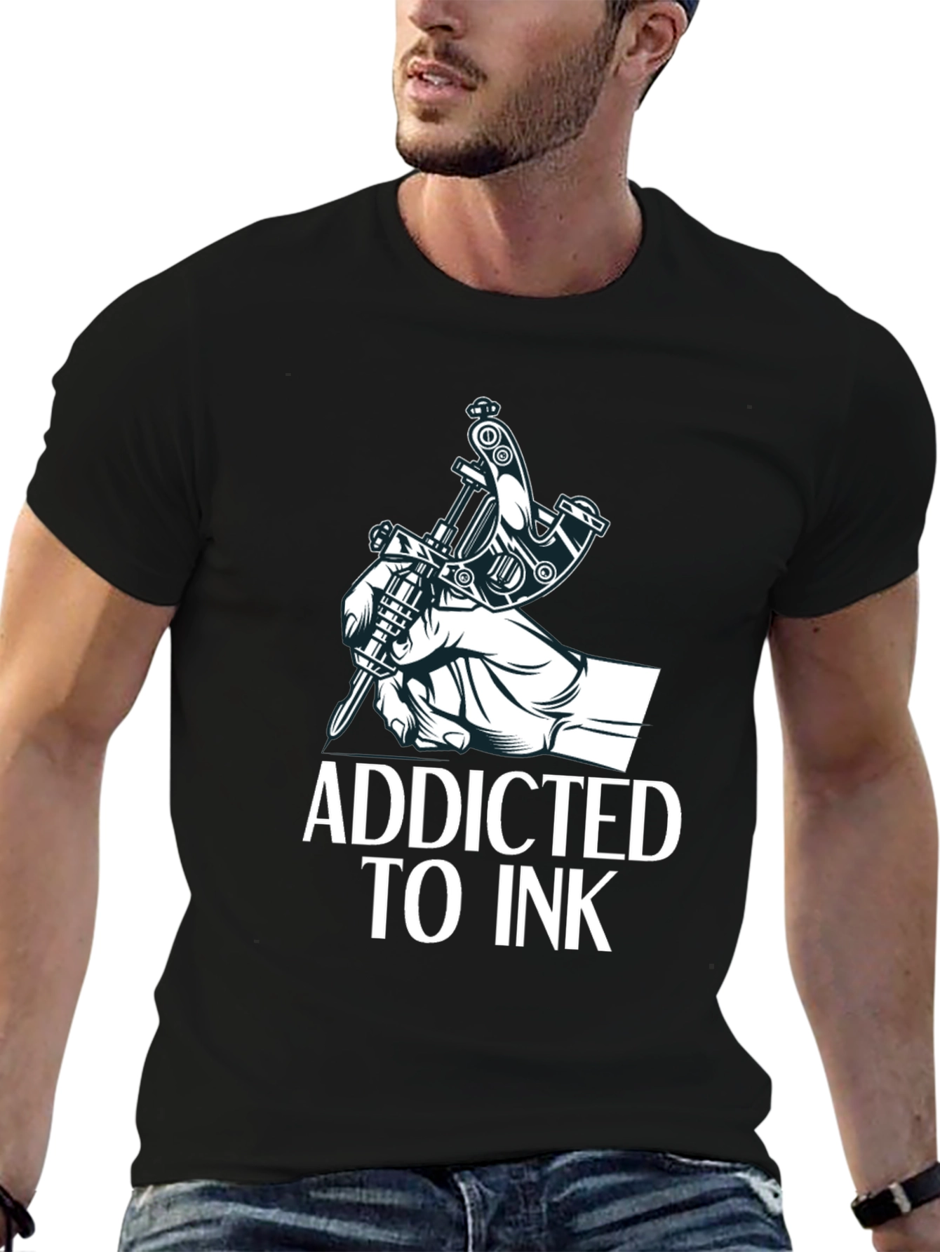 Addicted to Ink Tattoo Machine Graphic Tee - Black
