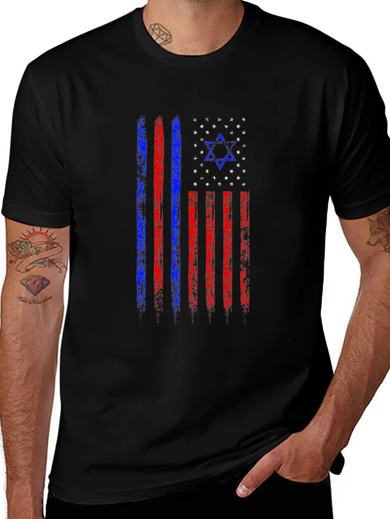 Distressed Jewish American Flag Graphic T-Shirt