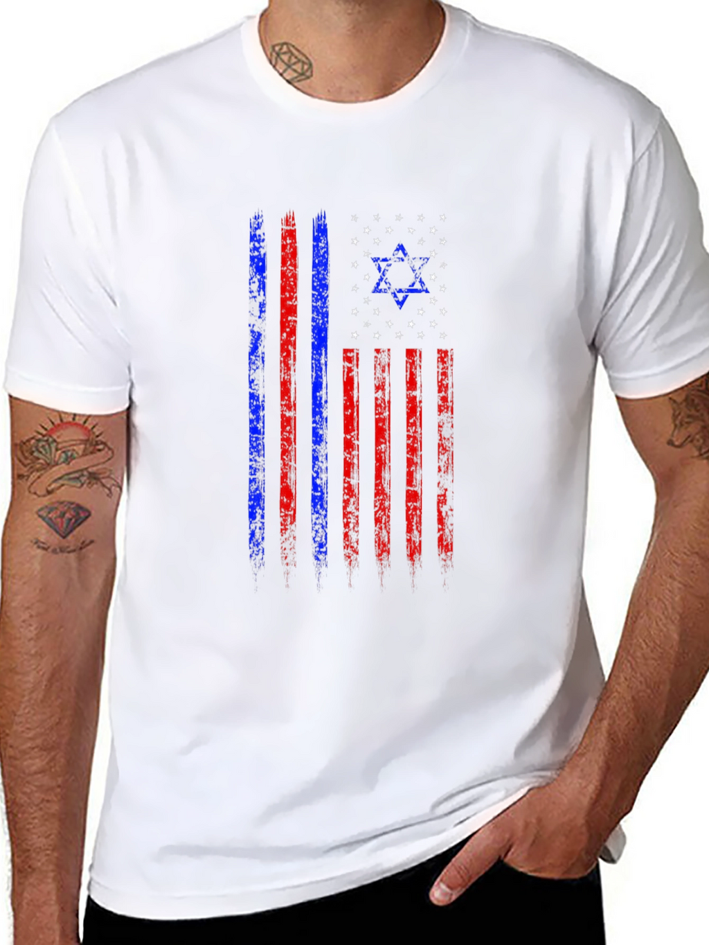Distressed Jewish American Flag Graphic T-Shirt