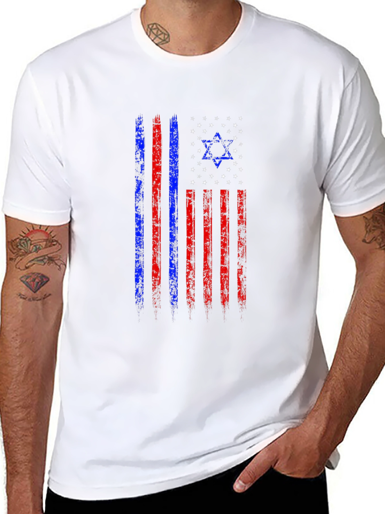 Distressed Jewish American Flag Graphic T-Shirt