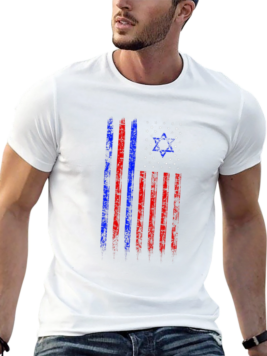 Distressed Jewish American Flag Graphic T-Shirt