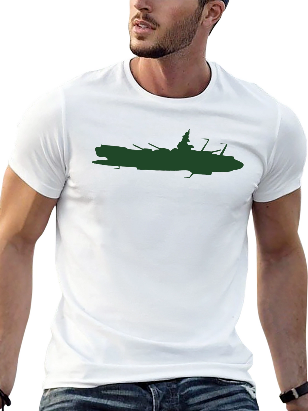 Battleship Silhouette Graphic T-Shirt - Black