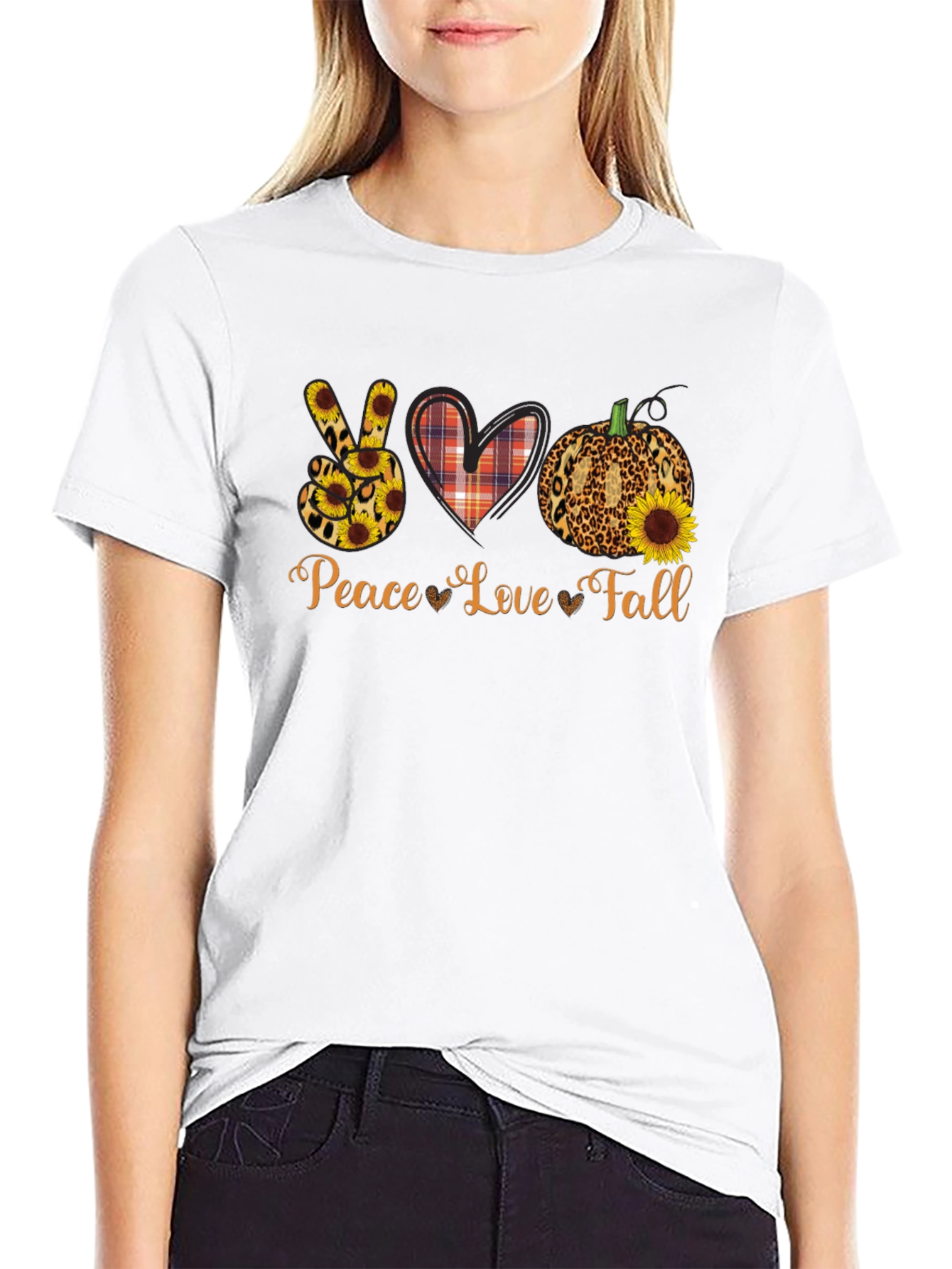 Peace Love Fall Graphic Tee - Autumn T-Shirt